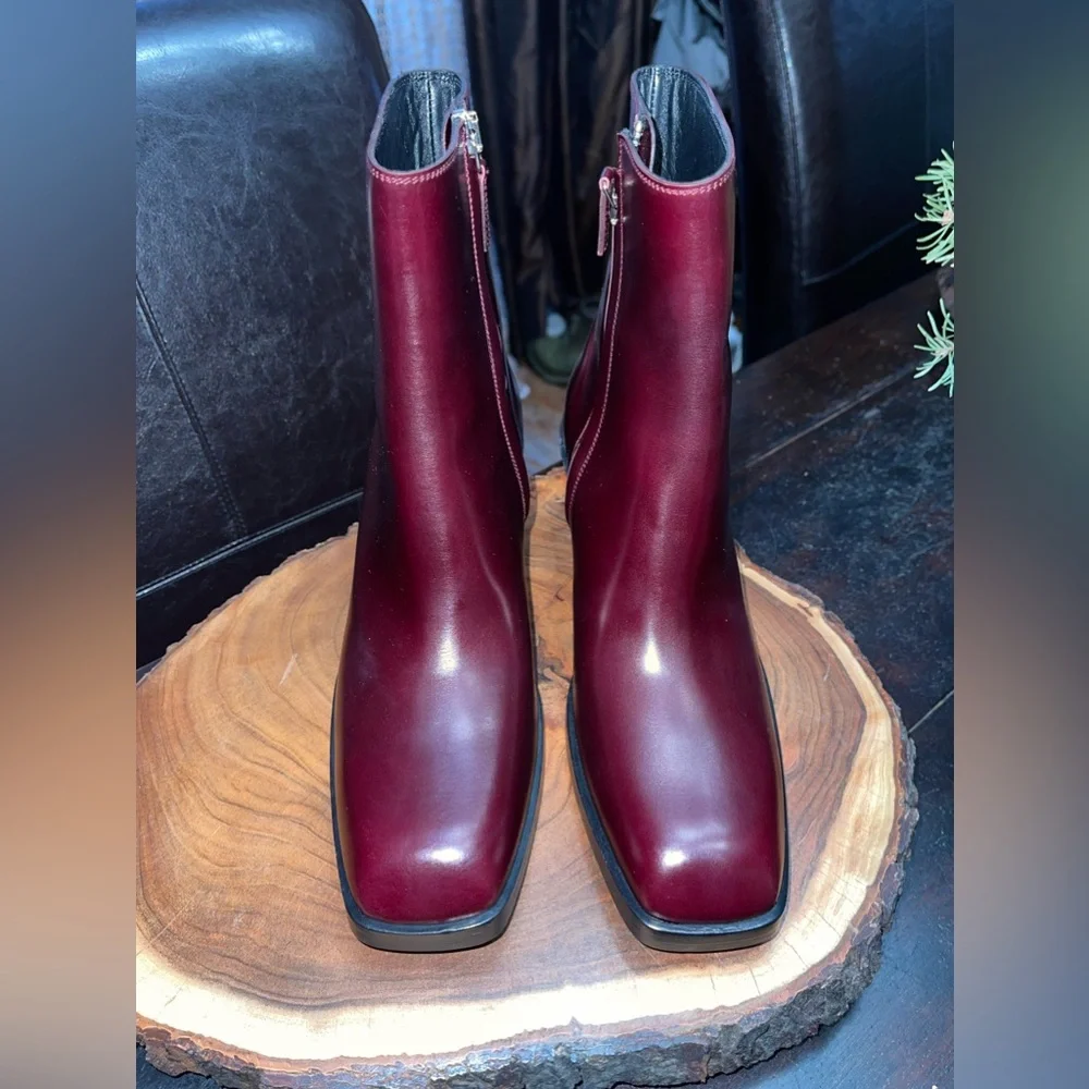 Khaite Hooper Calfskin Burgundy deep wine leather Ankle Booties - Picture 3 of 10